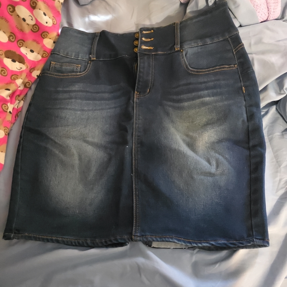 High-Waist Dark Blue Denim Pencil Skirt